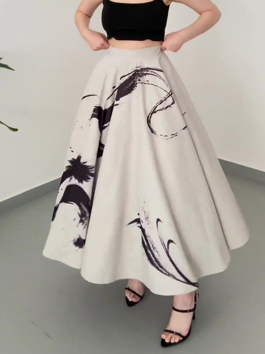 Vintage Three-layer Tulle Print Skirt